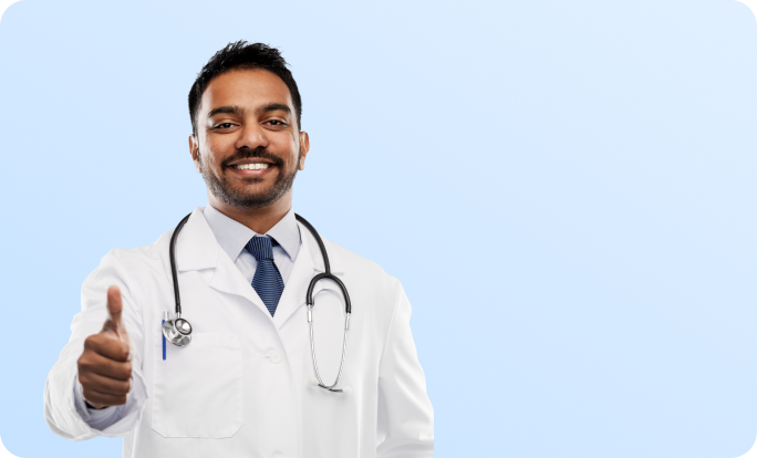 A verified doctor giving a thumbs up
